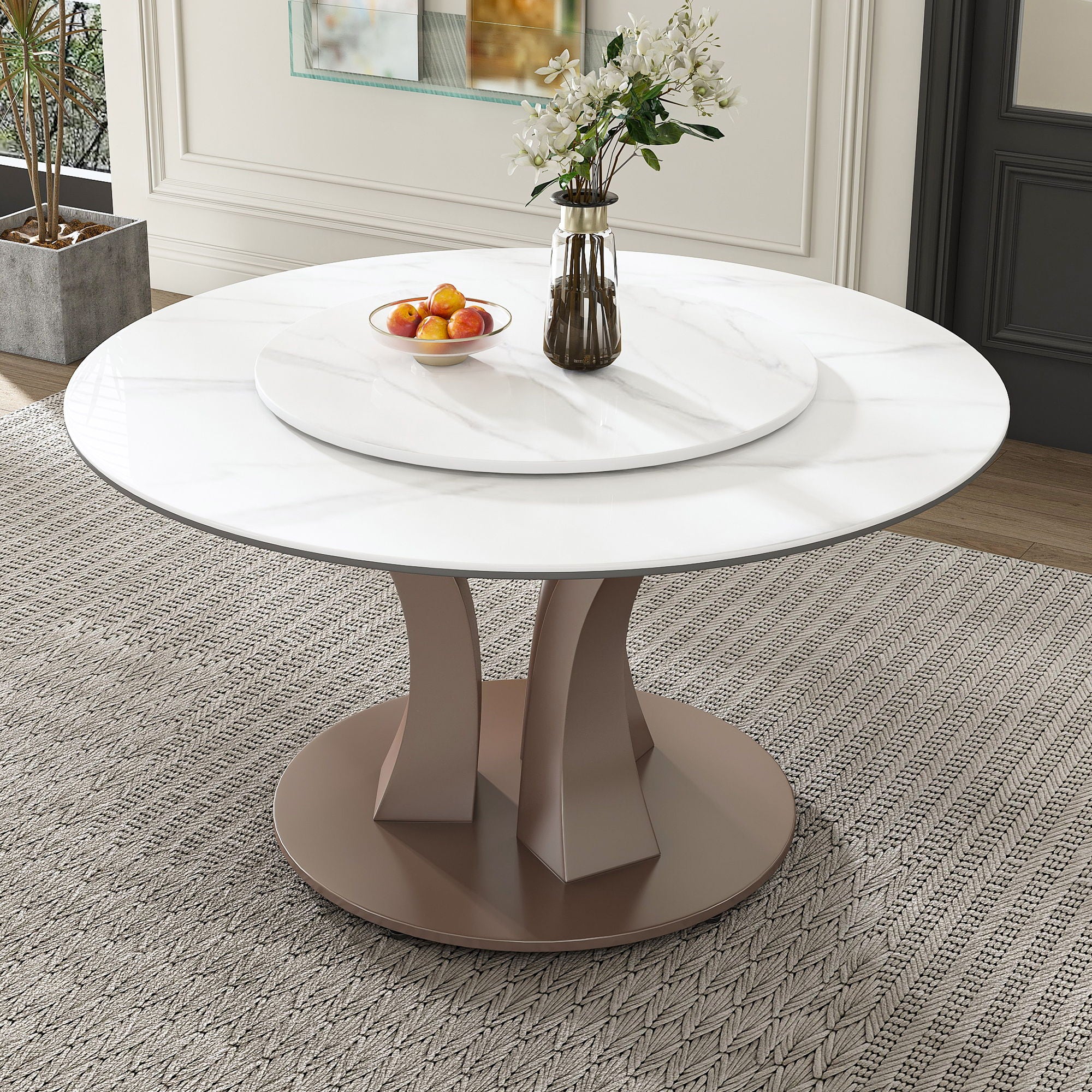 Table With Rotating Tray Scratch & Heat For Kitchen & Restaurant, 4 Chairs - White