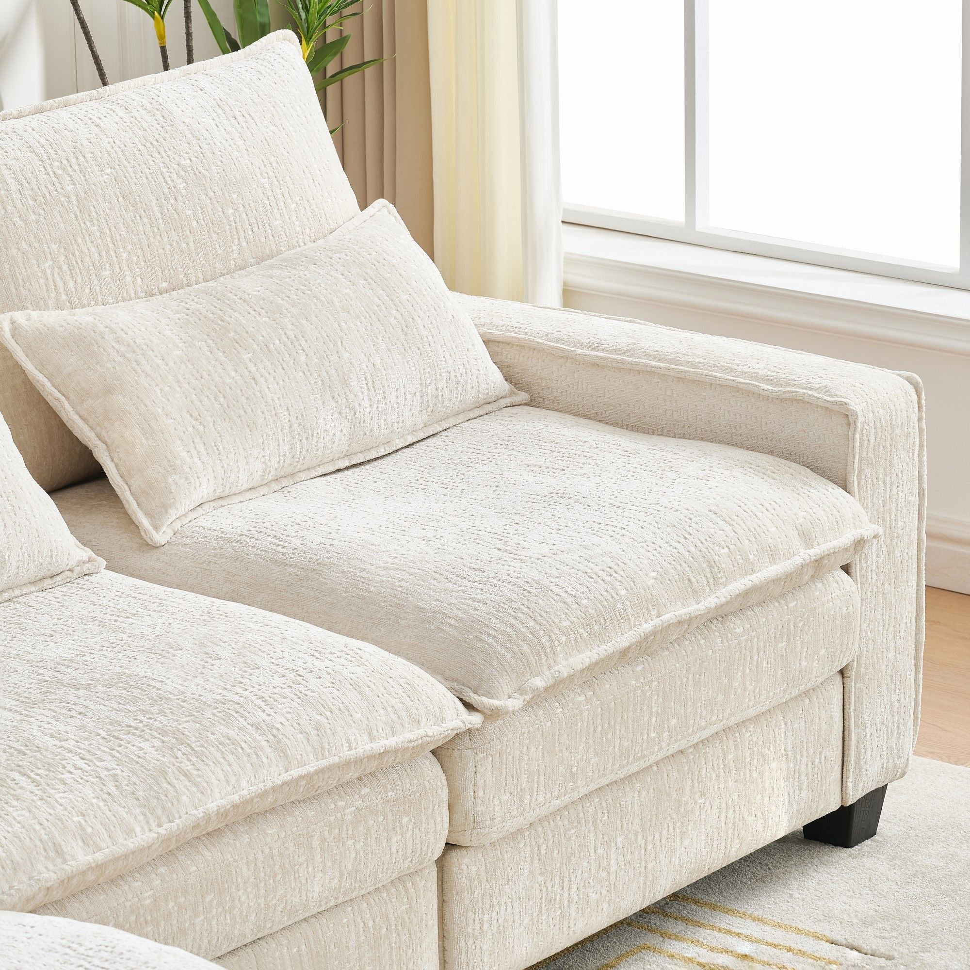 Modern Comfy L Shaped Sectional Sofa With Movable Ottoman