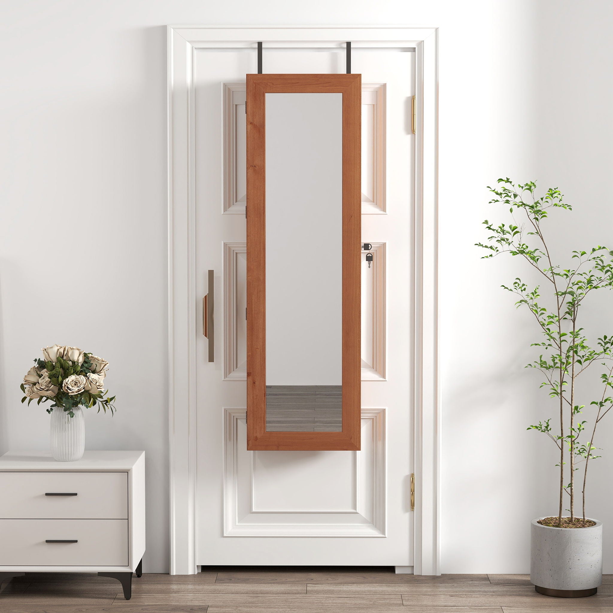 Jewelry Armoire Organizer With Full Length Mirror, Wall Mounted Lockable Cabinet With LED Light
