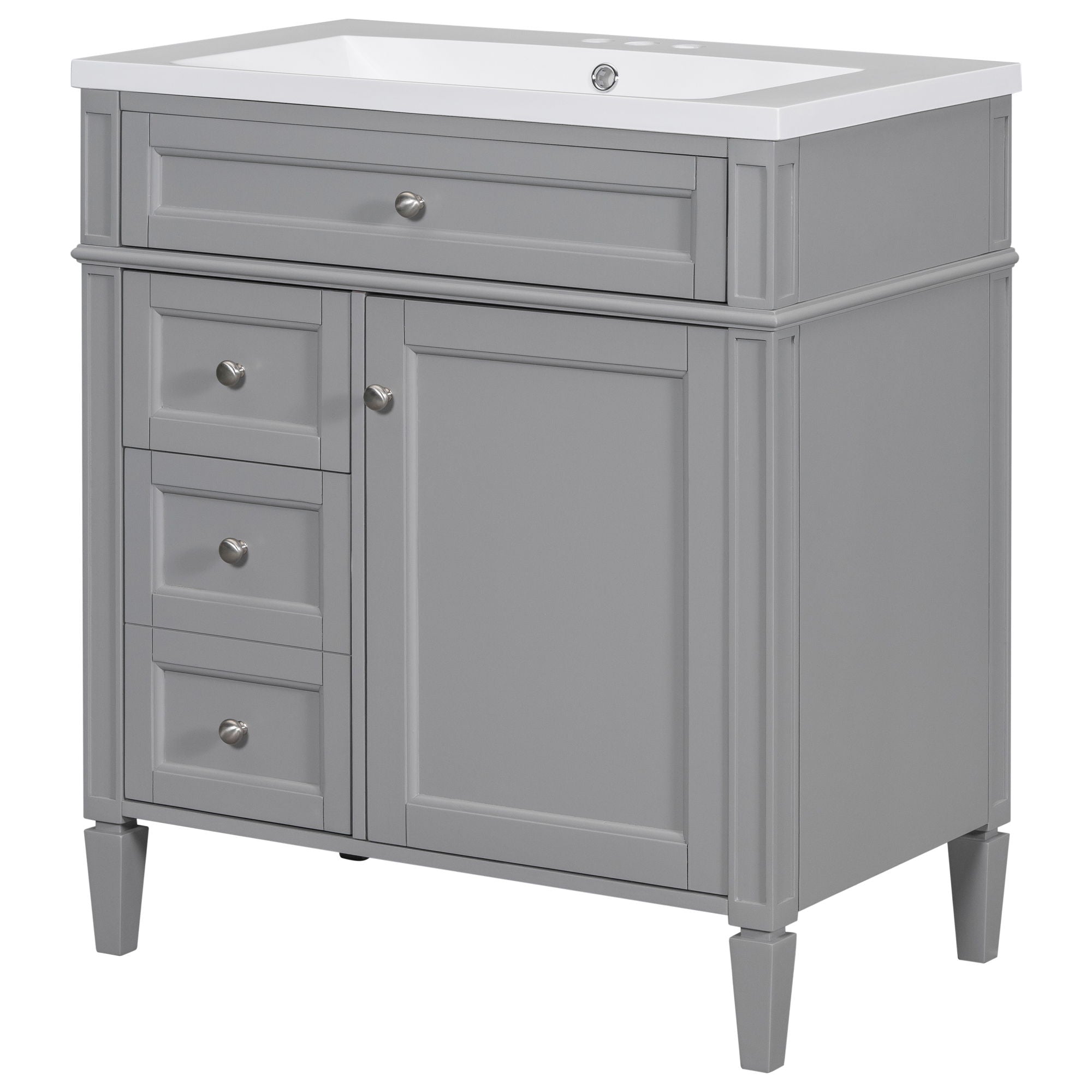 Bathroom Vanity With Top Sink, 2 Drawers And Tip Out Drawer, Rectangular Design