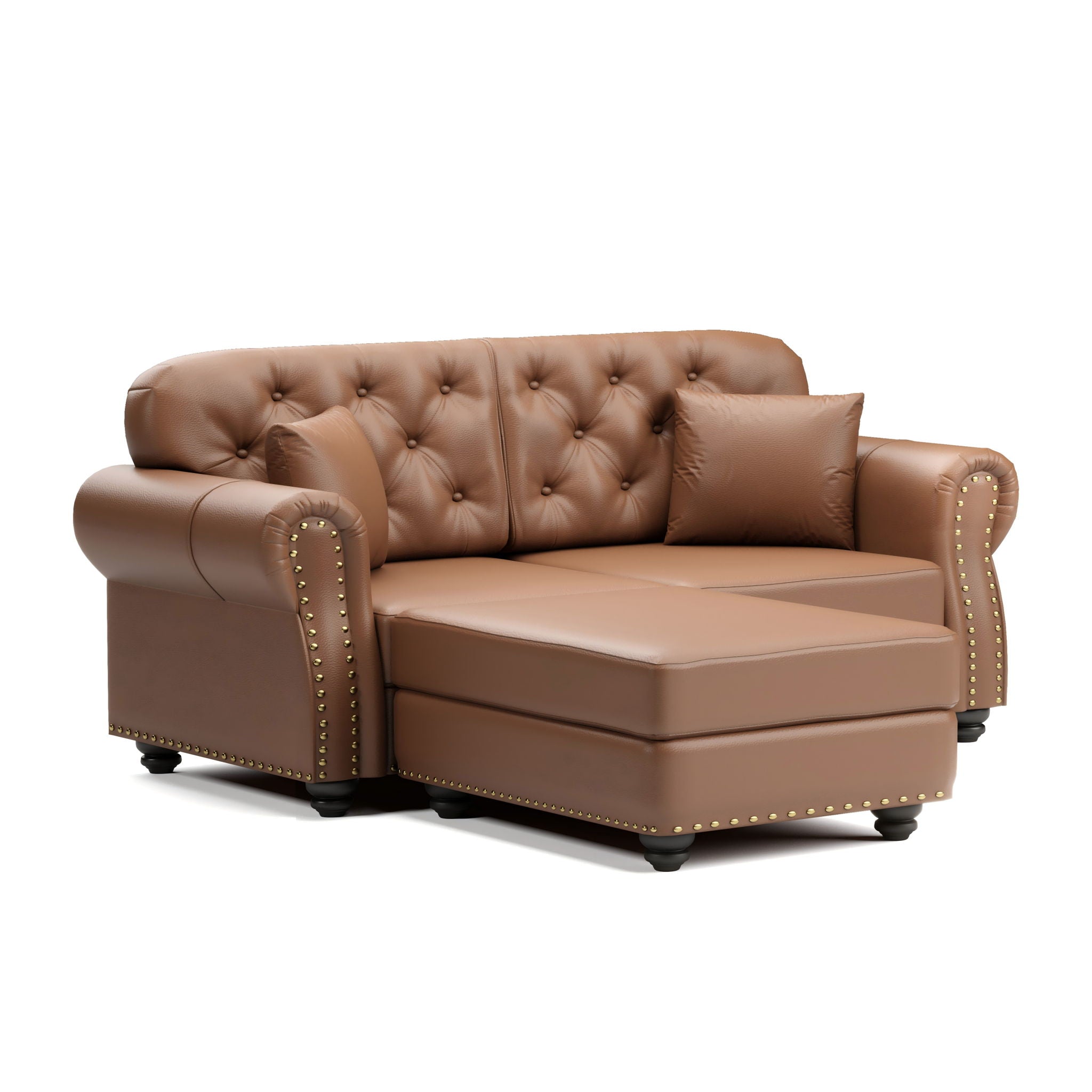 Upholstered Sofa With Nailhead Trim, Rolled Armrests With Ottoman