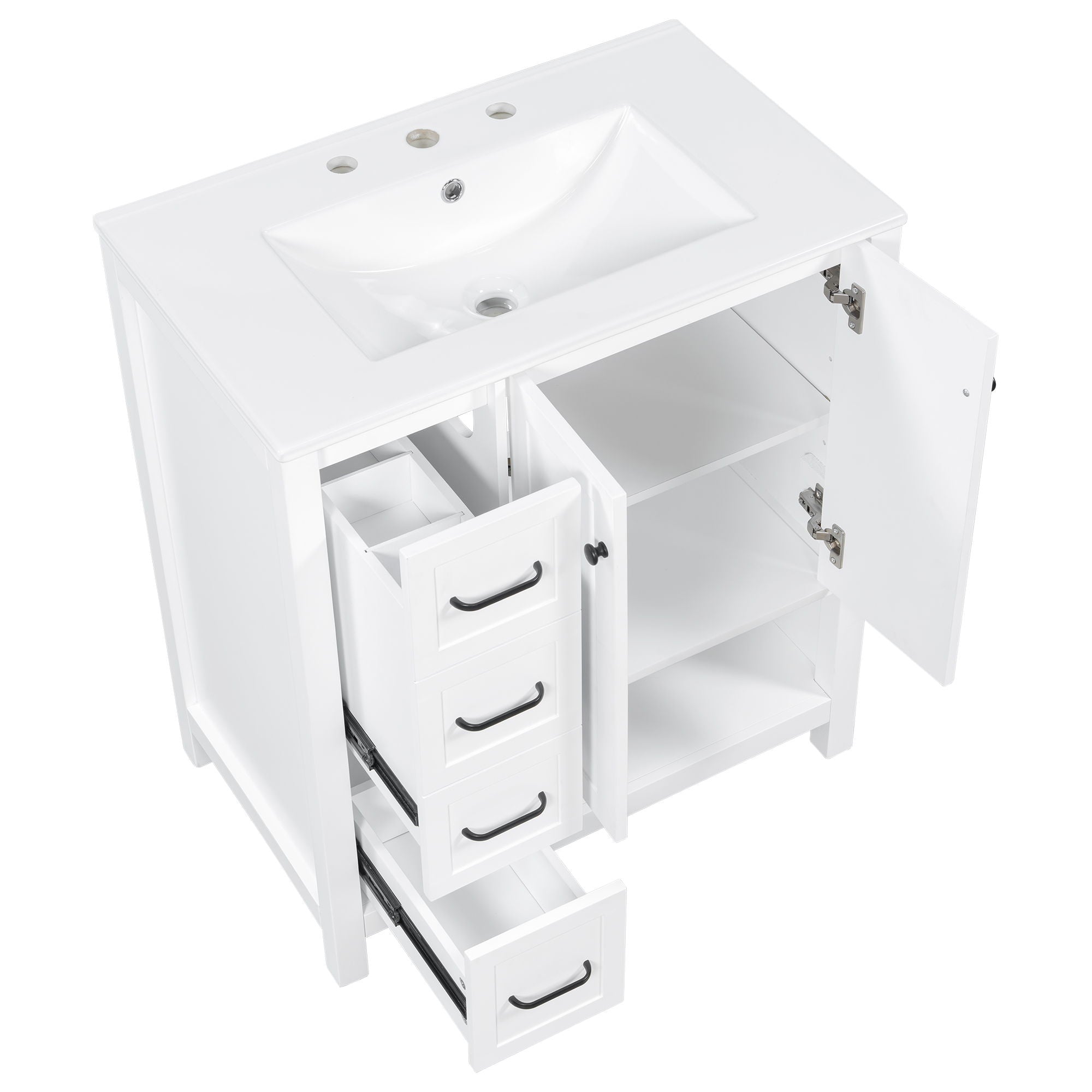 Bathroom Vanity With Sink Top, Bathroom Vanity Cabinet With 2 Doors And 2 Drawers, Open Shelf