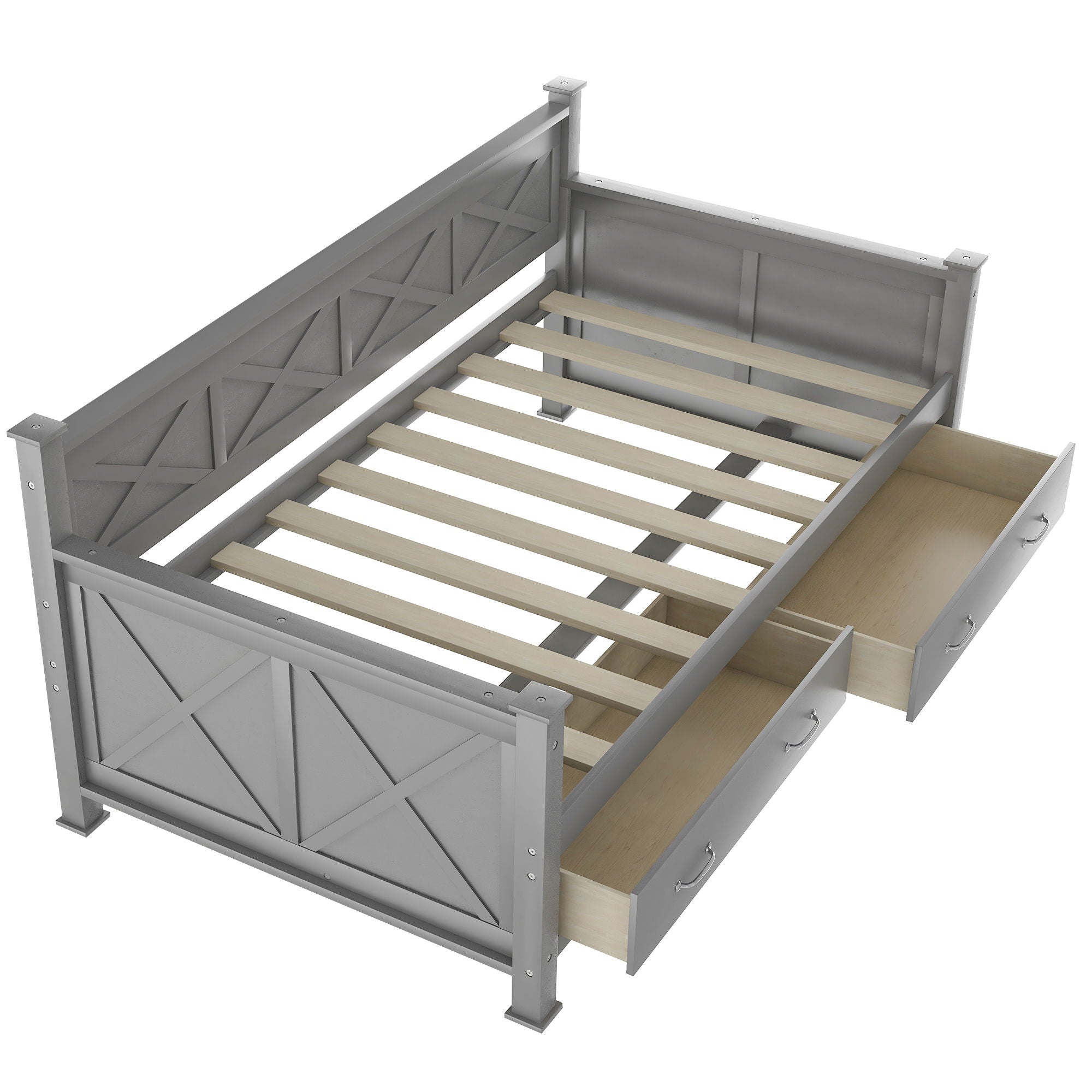 Modern Daybed With 2 Large Drawers, X Shaped Frame