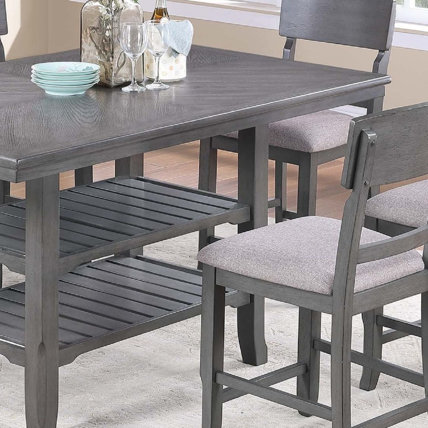 Dining Table 2 Shelves, Counter Height For Dining Room - Gray
