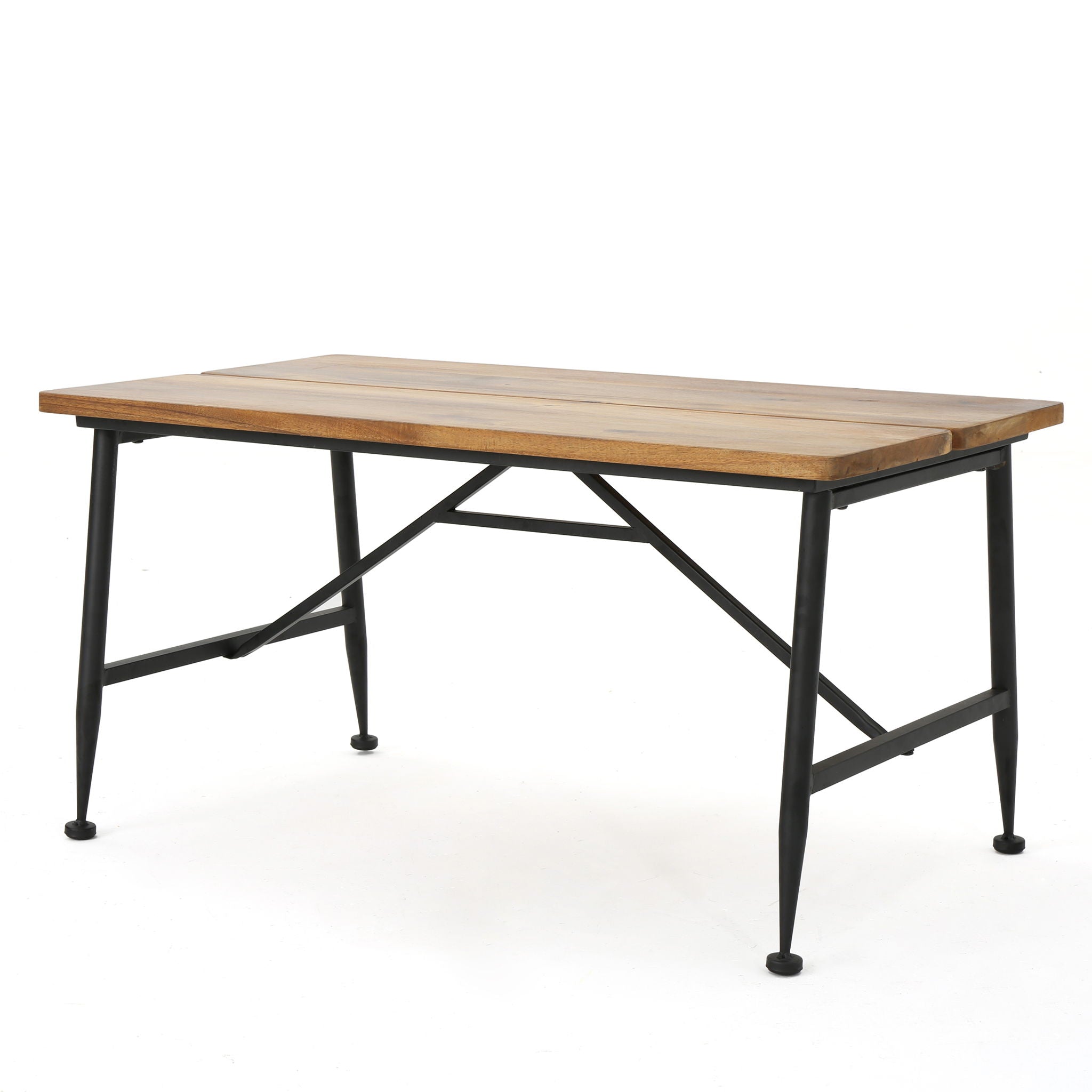 Rectangle Outdoor Coffee Table With Angled Tubular Legs And Wood Top - Black