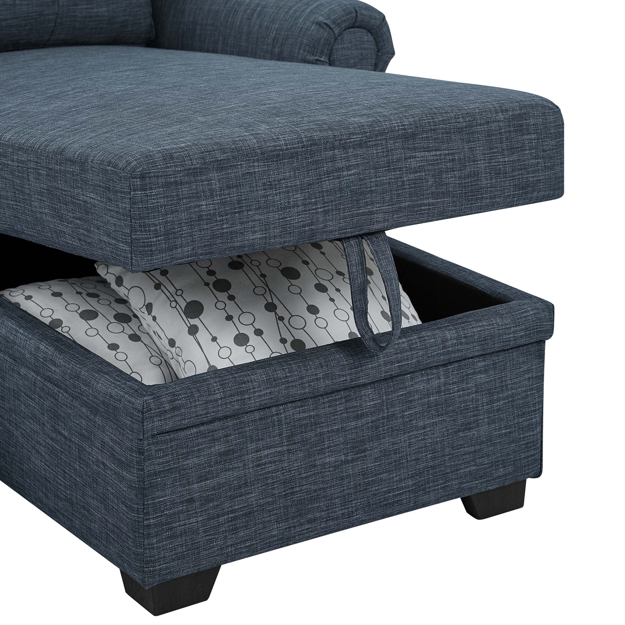Blend Upholstered Sleeper Sofa With Reversible Chaise And Tufted Back - Dark Blue