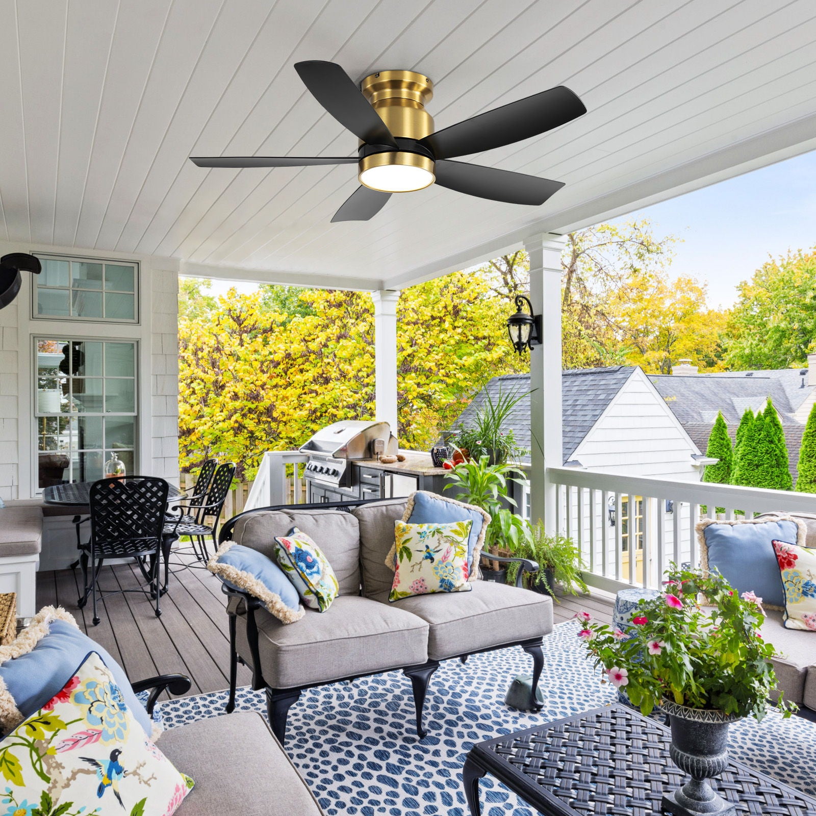 Flush Mount Ceiling Fan With LED Light 22W And Remote Control Blades / Body, DC Motor