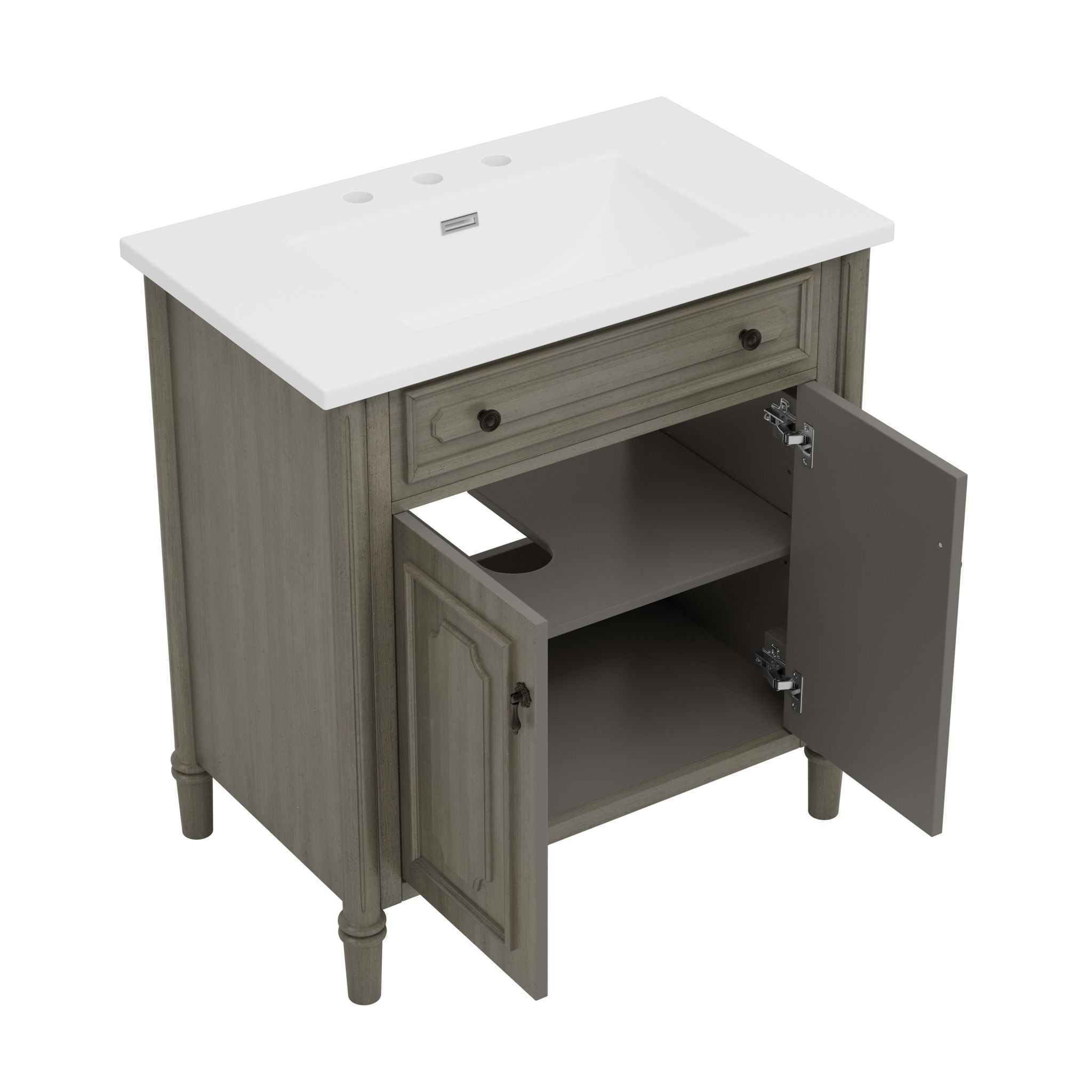 Vintage Bathroom Vanity With Sink, Rustic Cabinet With Soft Close Doors