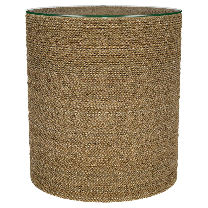 Halden Round Woven Seagrass Accent Side Table Light Brown