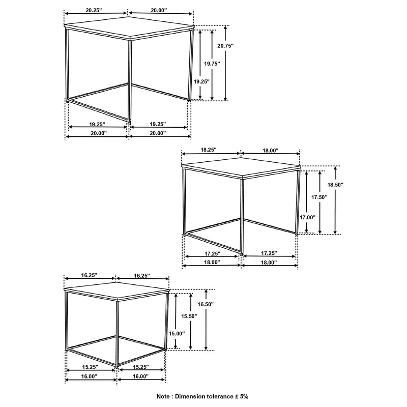 Belcourt  Square Nesting Tables Natural and Black