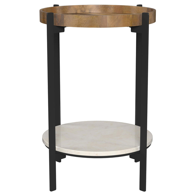 Adhvik Round End Side Table Marble Shelf Natural and Black