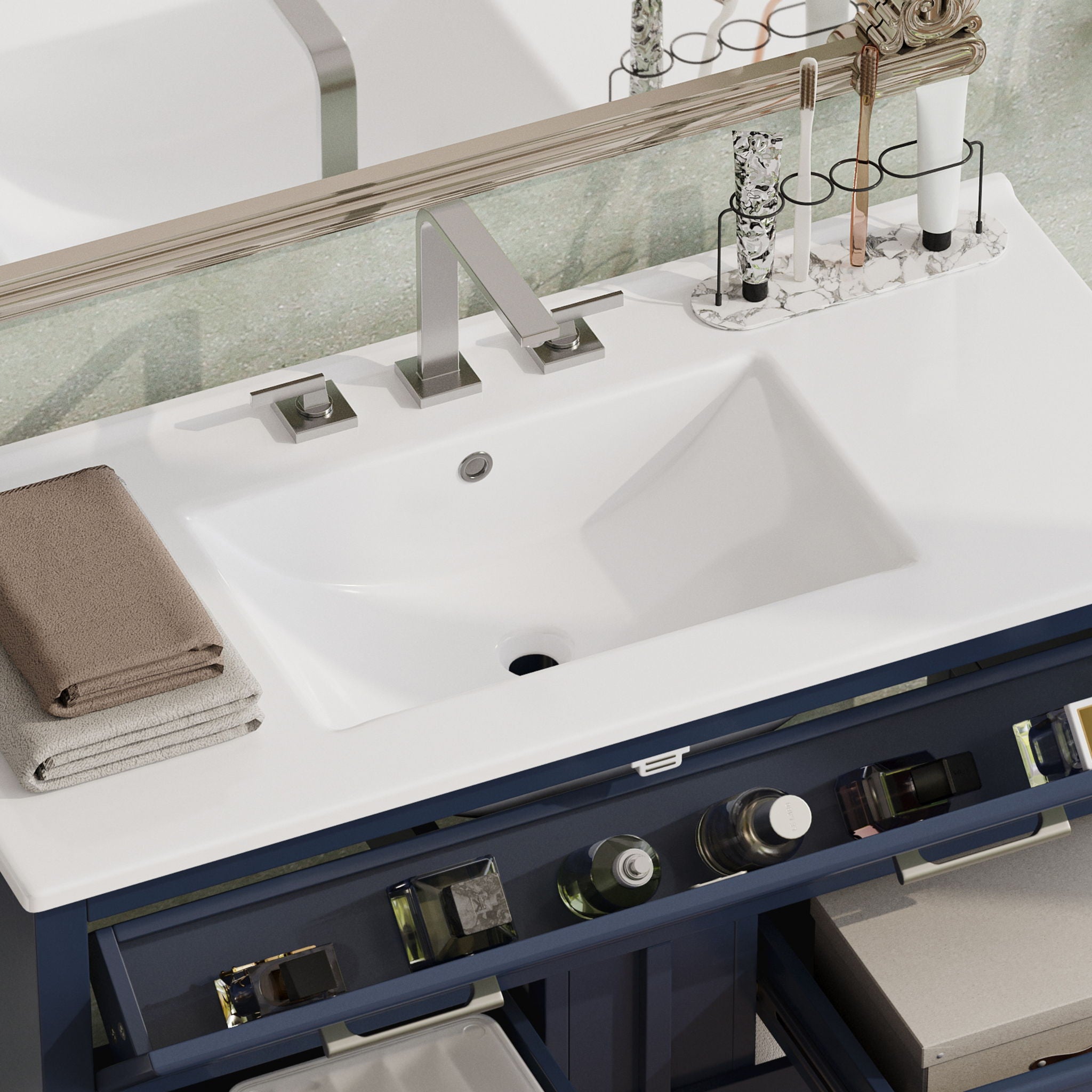 Bathroom Vanity With Ceramic Sink, Tip Out Tray & 2 Full Extension Drawers