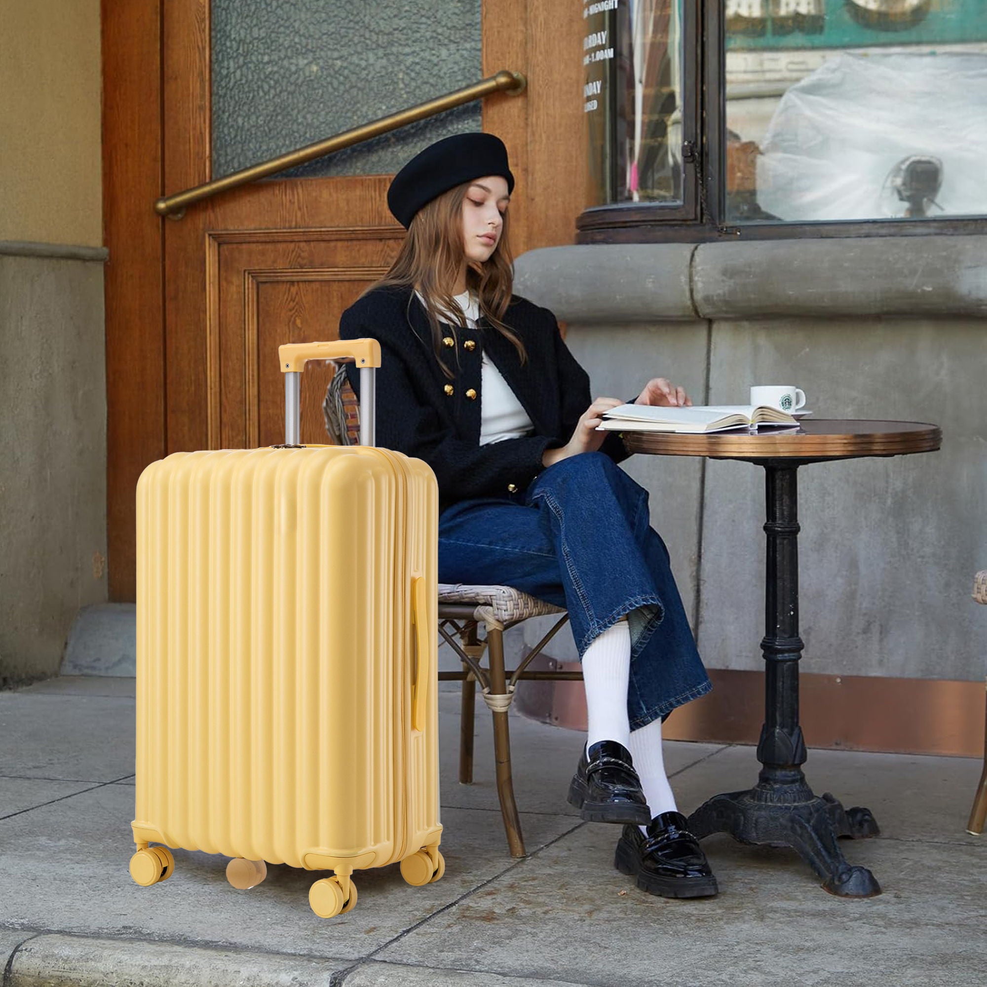 20" / 24" / 28" 3 Pieces / Set Spinner Wheel Luggage, Carry On Suitcase, With Cup Holder & USB Port & Phone Holder