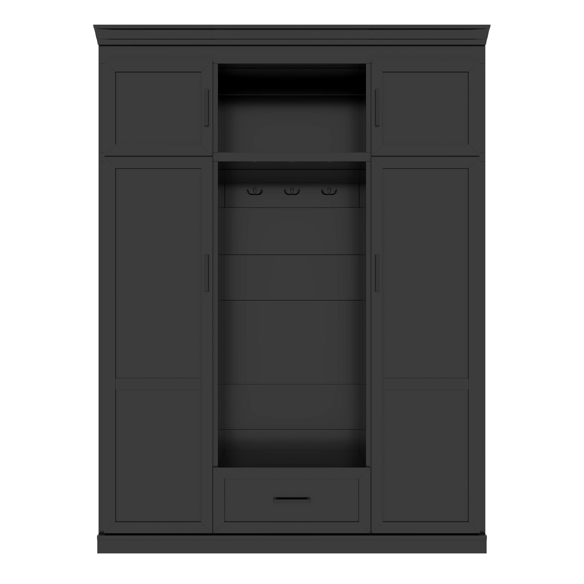 Hall Tree With Bench And 3 Hooks, Modern Entryway Storage Organizer Cabinet With 4 Doors, 1 Drawer And Adjustable Shelves