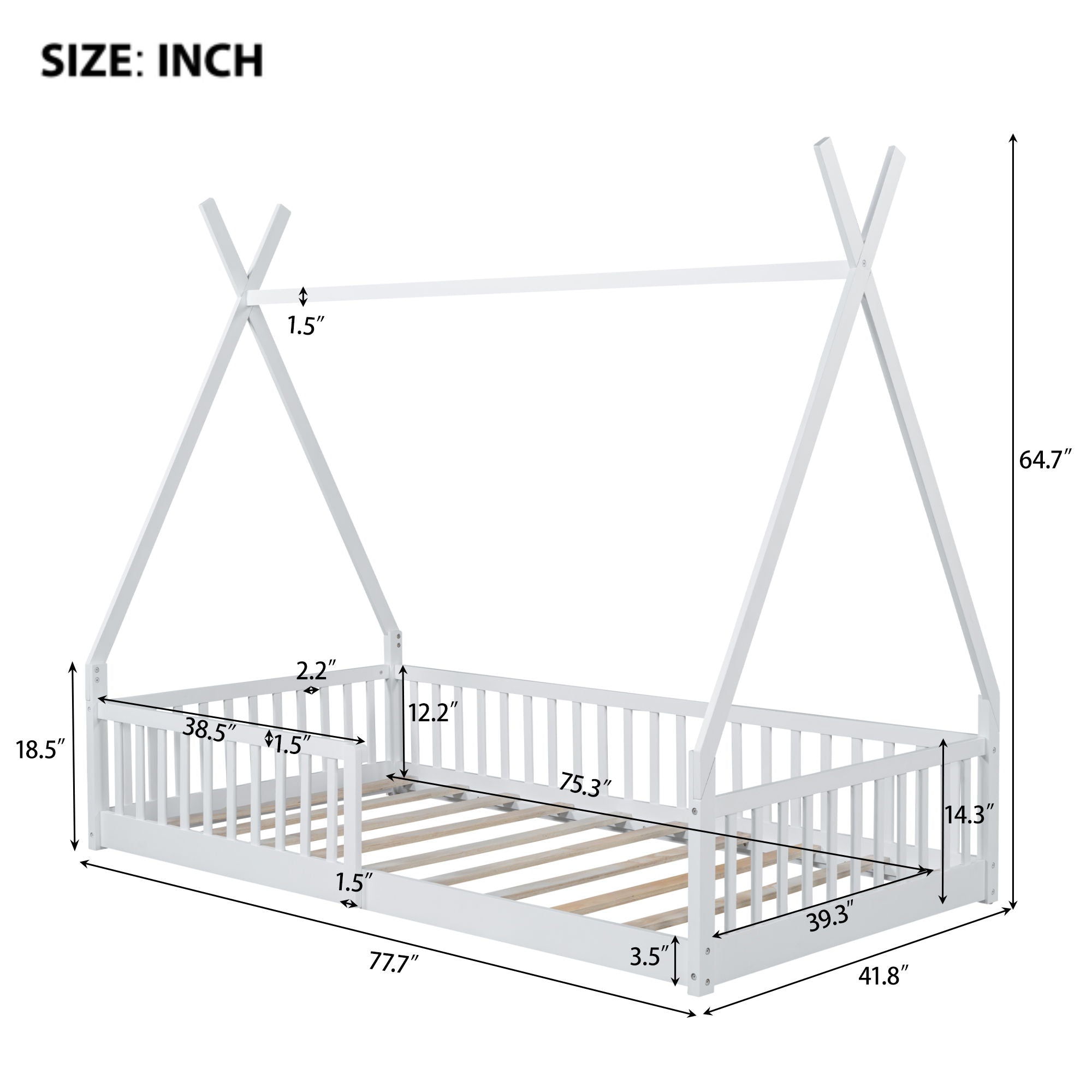 House Shaped Design Bed With Fence