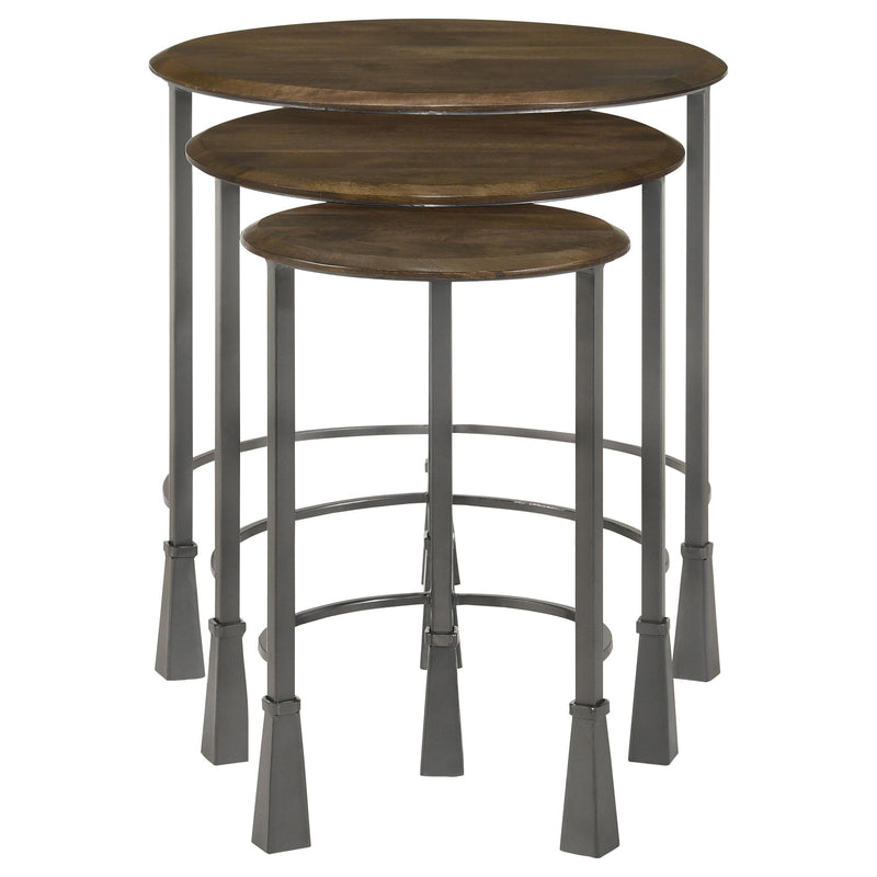 Deja  Round Nesting Table Set Natural and Gunmetal