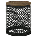 Aurora Round Drum Base Accent Side Table Natural and Black