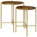 Malka  Round Wood Nesting Table Dark Brown and Gold