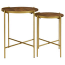 Malka  Round Wood Nesting Table Dark Brown and Gold
