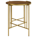Malka  Round Wood Nesting Table Dark Brown and Gold