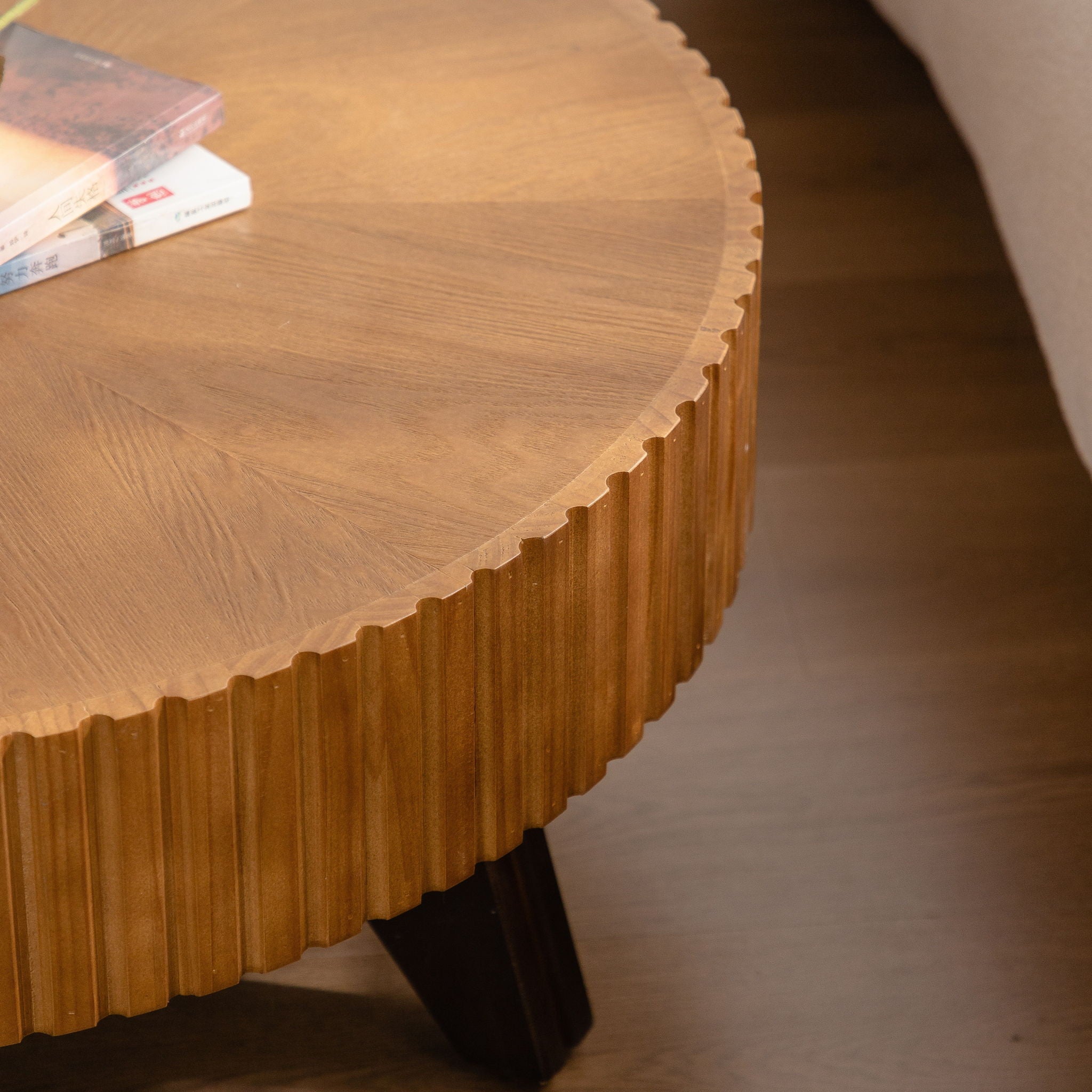 Round Retro Coffee With Solid Wood Legs