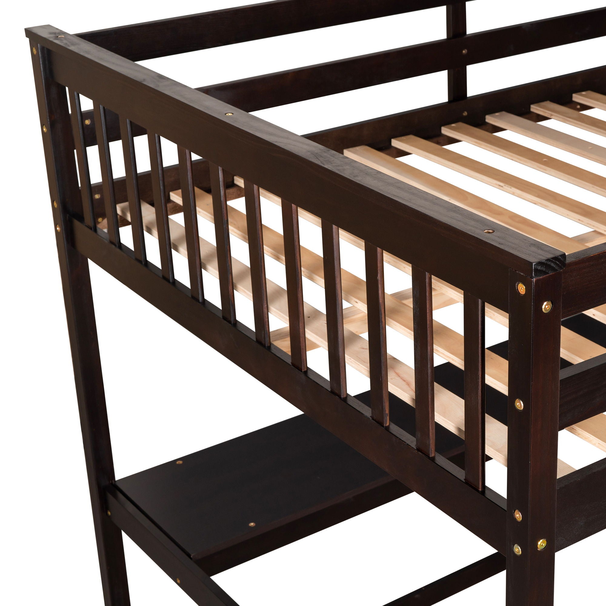 Loft Bed With Storage Shelves And Under Bed Desk
