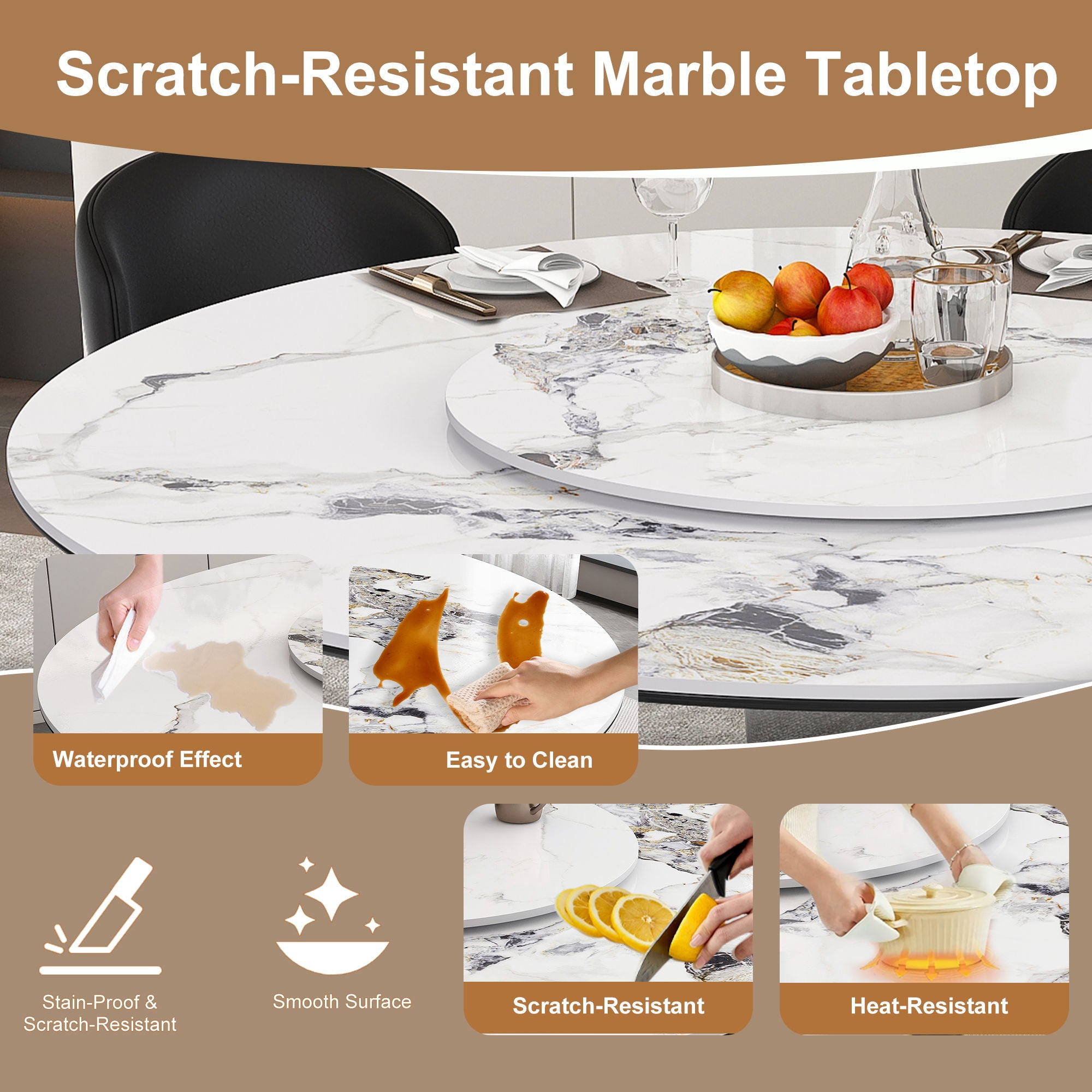 Round Dining Table With 6 Chairs Set - Silver