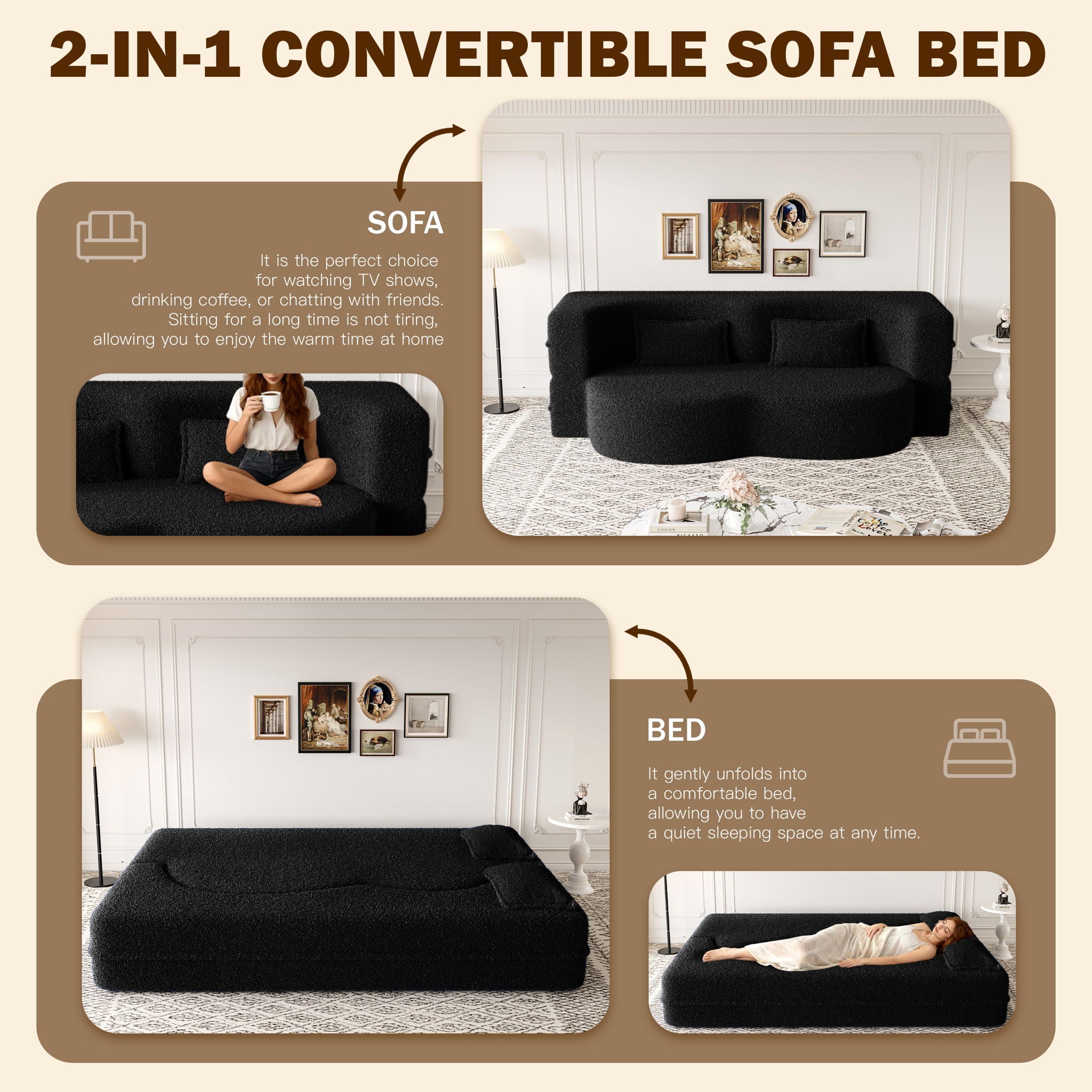 Modern Floor Sofa With 2 Pillows, Twin Size For Living Room