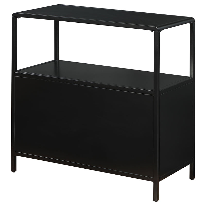 Amherst 3-shelf Radio Weave Cane Metal Accent Cabinet Black