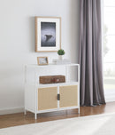 Amherst 3-shelf Radio Weave Cane Metal Accent Cabinet White