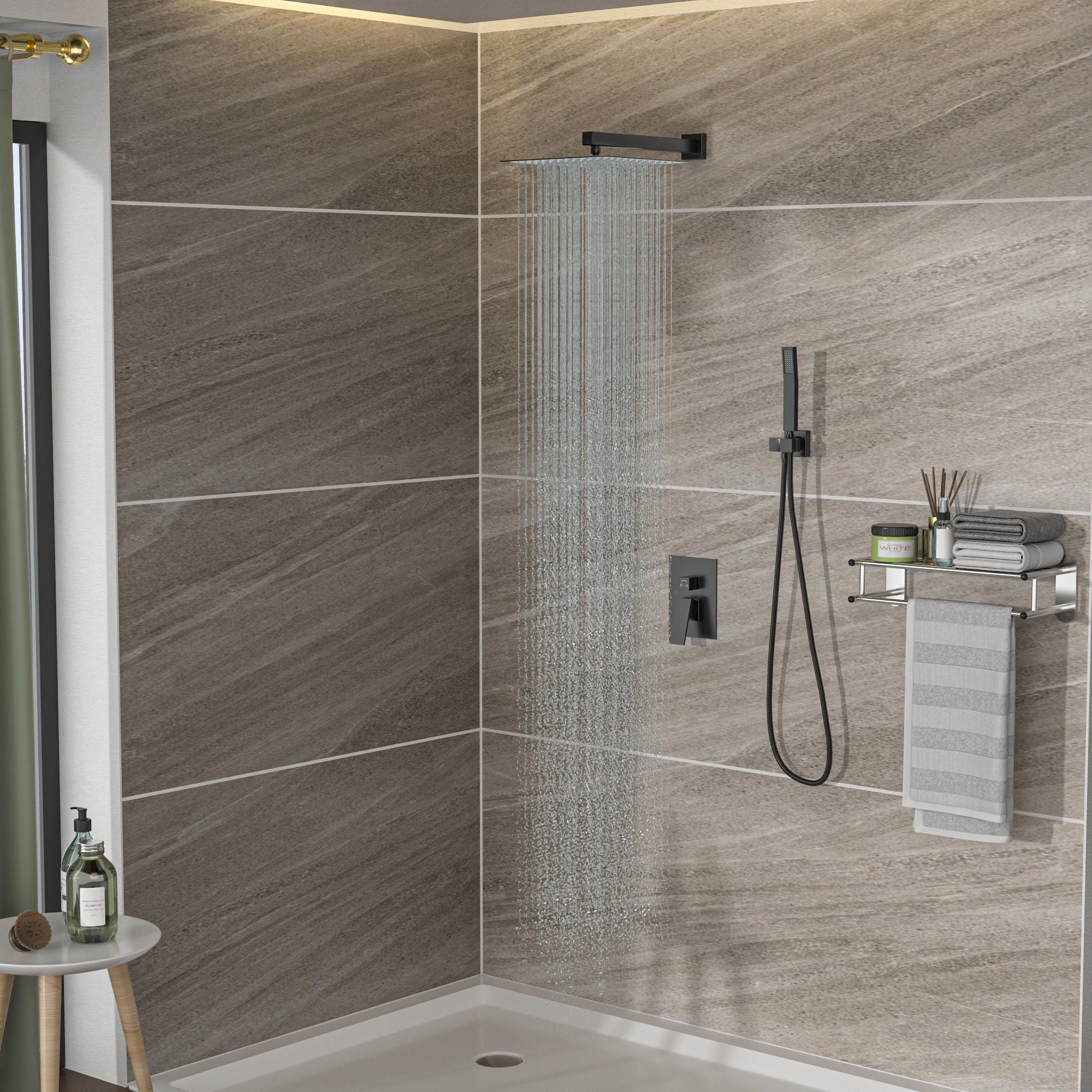 10" Square Dual Shower Head System Wall Mounted With Rough In Valve Modern Bathroom Fixture