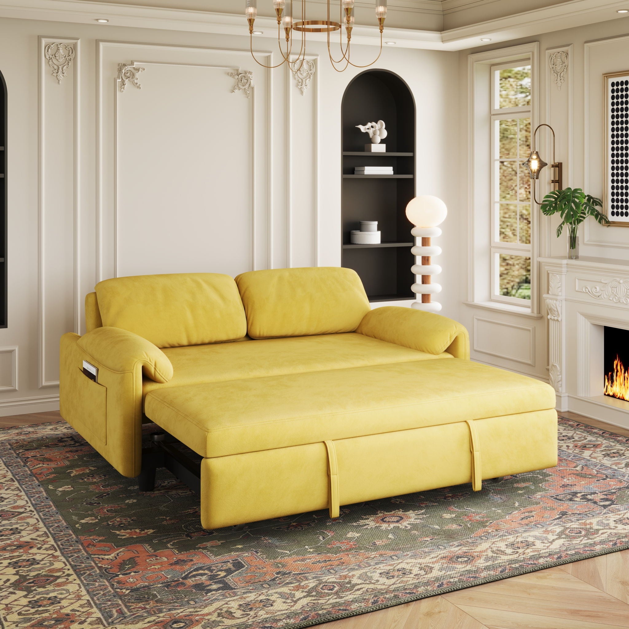 Sofa, Dual Purpose Lounge With Retractable Queen Size Bed