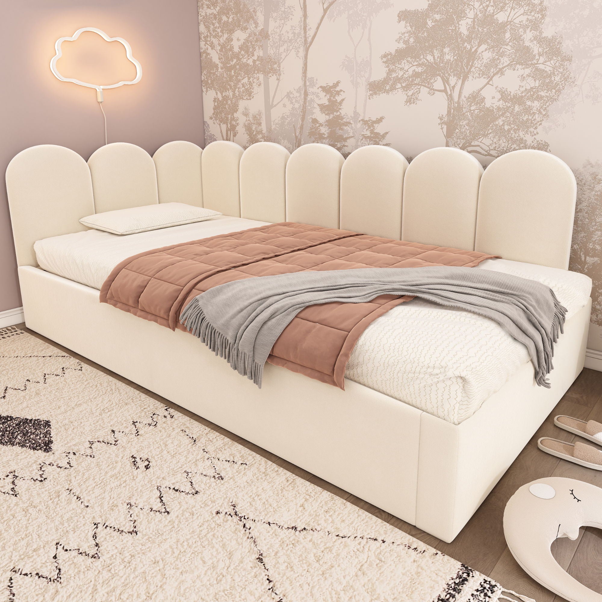 Upholstered Daybed With Metal Slatted Base