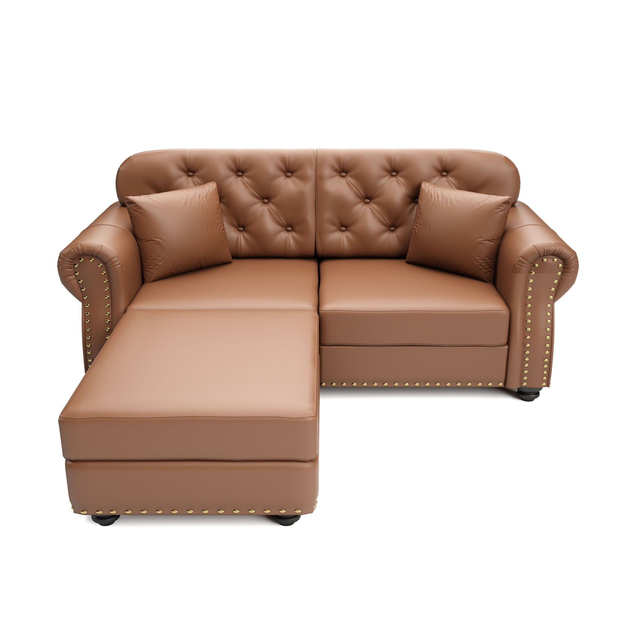 Upholstered Sofa With Nailhead Trim, Rolled Armrests With Ottoman