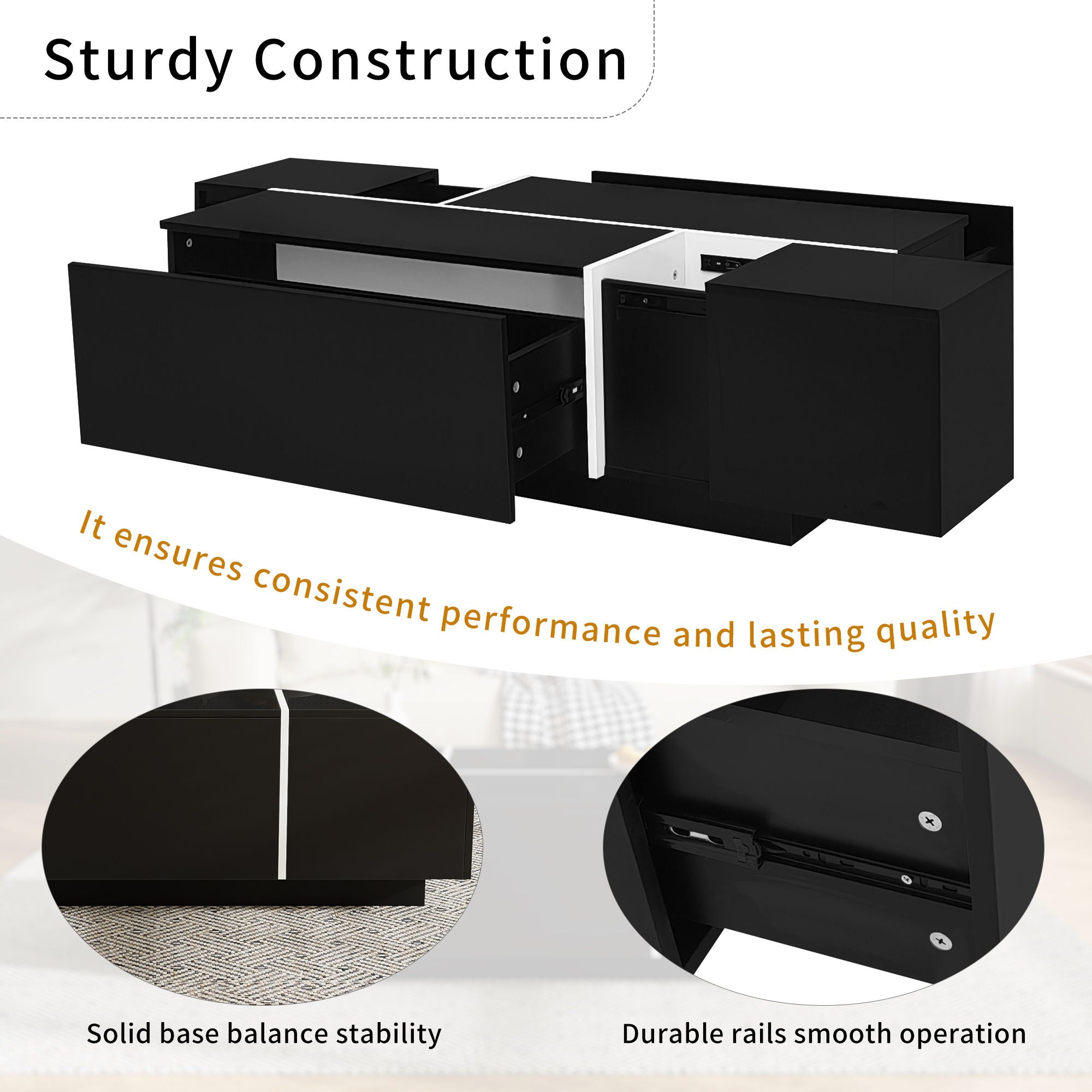 Extendable Coffee Table With 2 Hidden Storage Space And 2 Drawers For Living Room