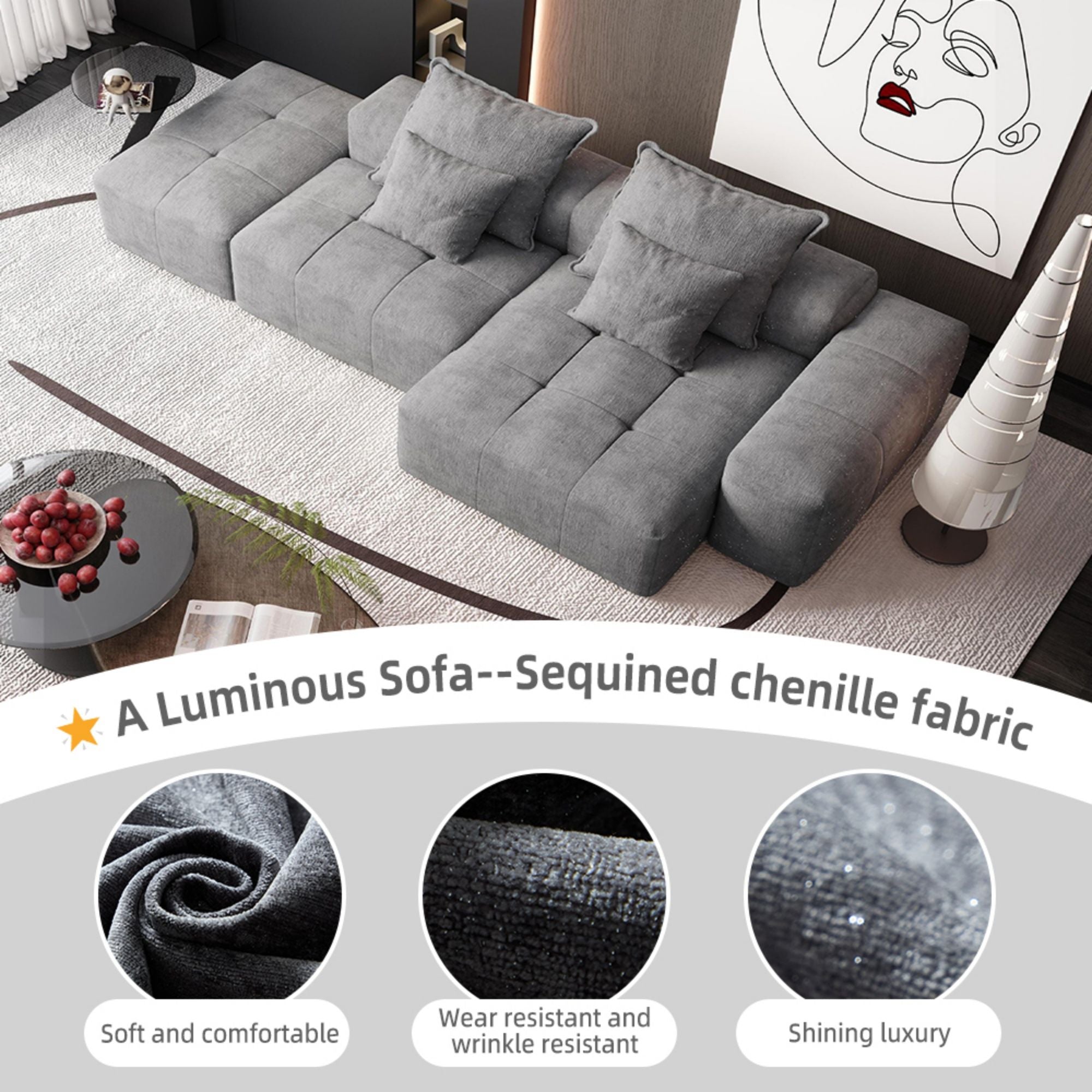 Modern Oversized Diy Combination Modular Sectional Sofa With Pillows