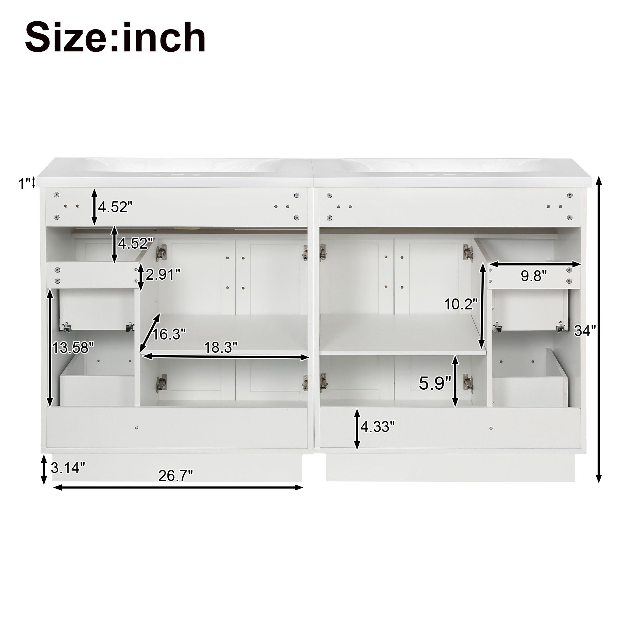 Bathroom Vanity With 2 Doors, 2 Drawers, Adjustable Shelf, Hidden Slides & Soft Close Hinges