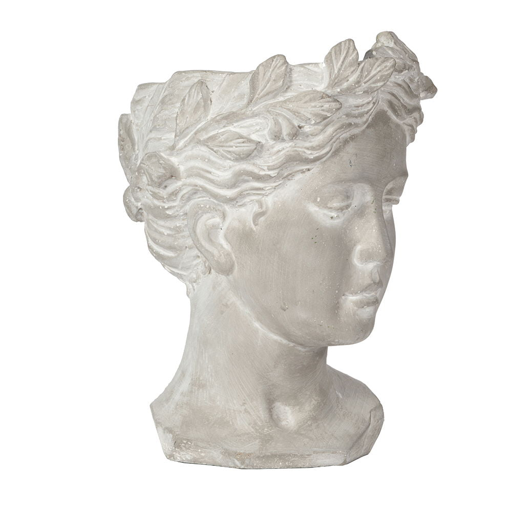Greek Style Cement Head Planter Indoor Outdoor Home Garden Decor - Gray