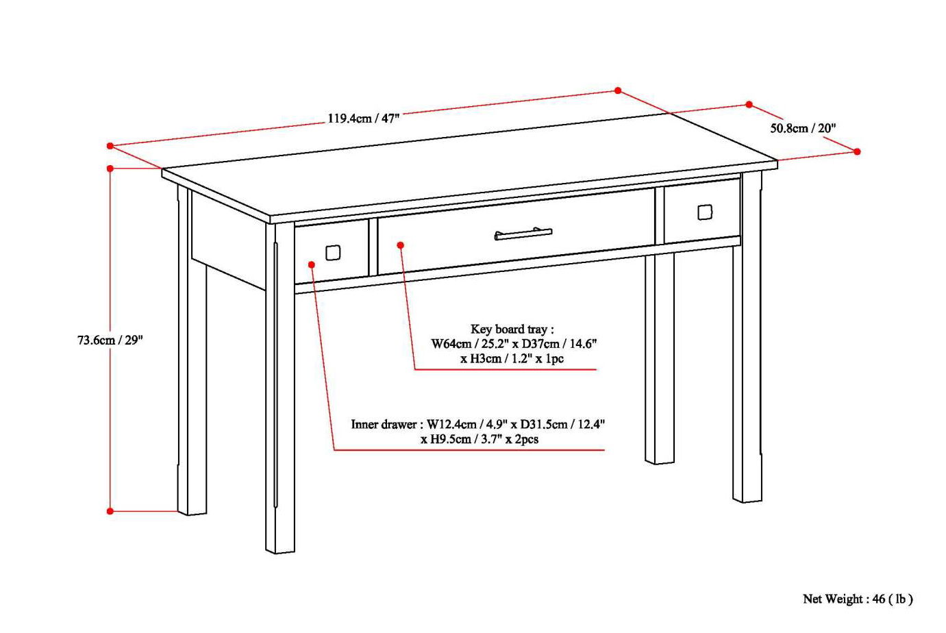 Avalon - Handcrafted Writing Office Desk