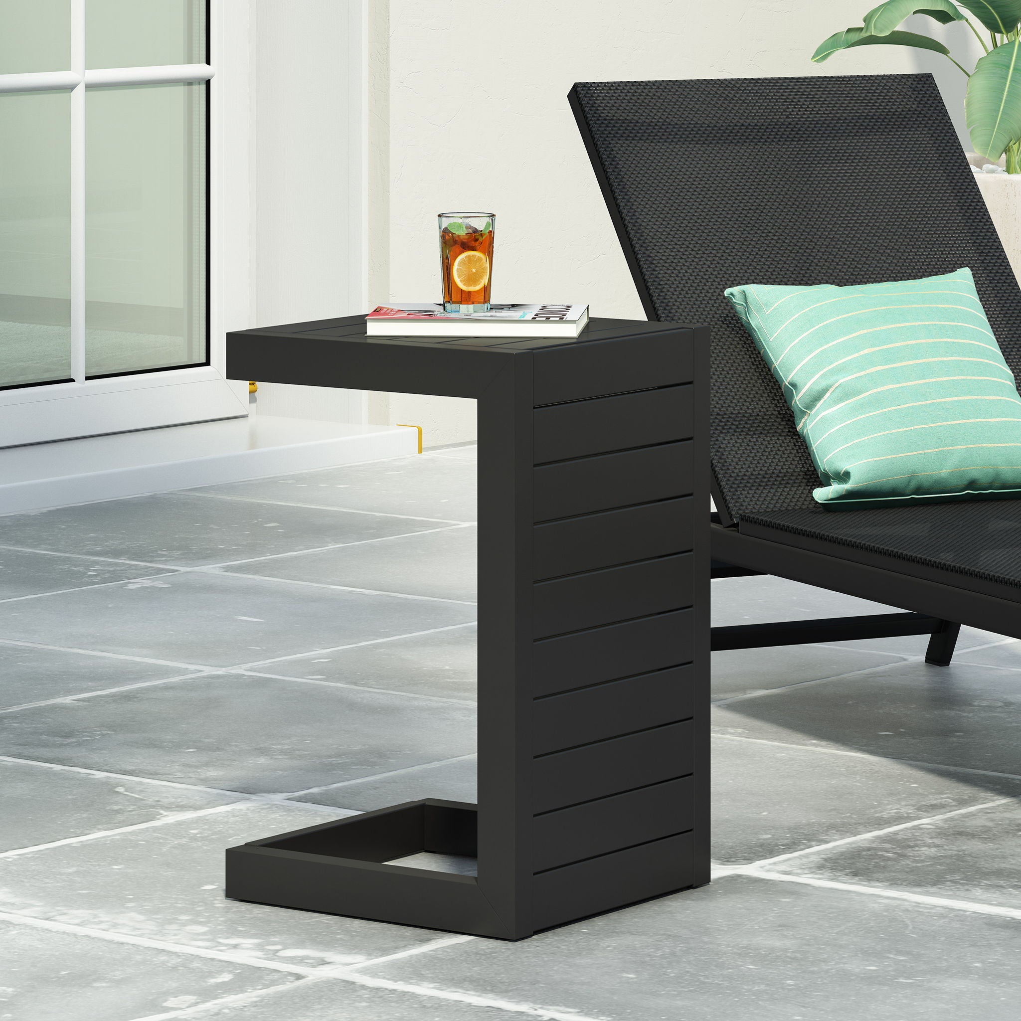 Aluminum Outdoor C - Shaped Side Table For Patio