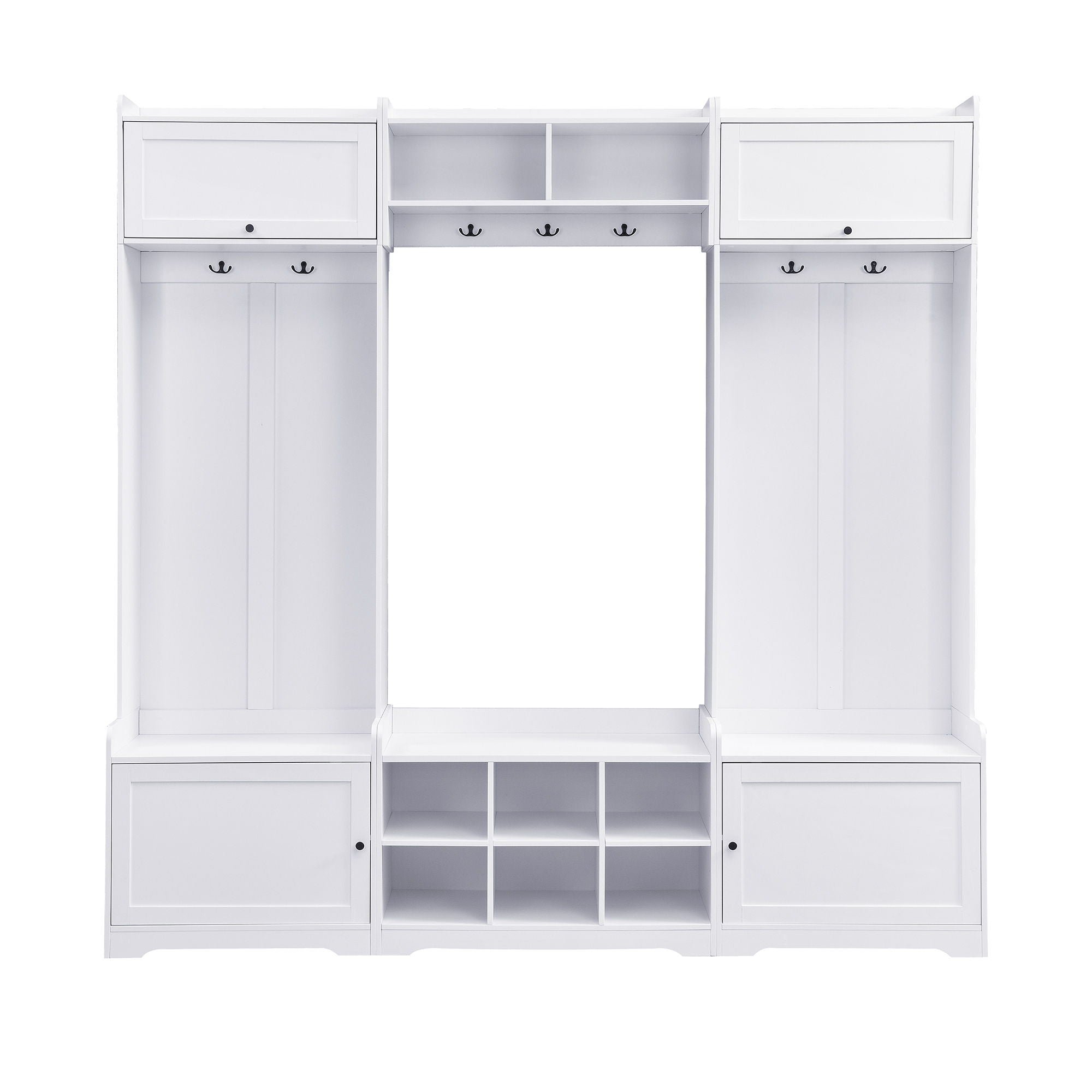 Wide Hall Tree With Shoe Storage, 4 In 1 Entryway Bench With 8 Cubbies, 7 Coat Hooks & Adjustable Shelf For Hallway - White