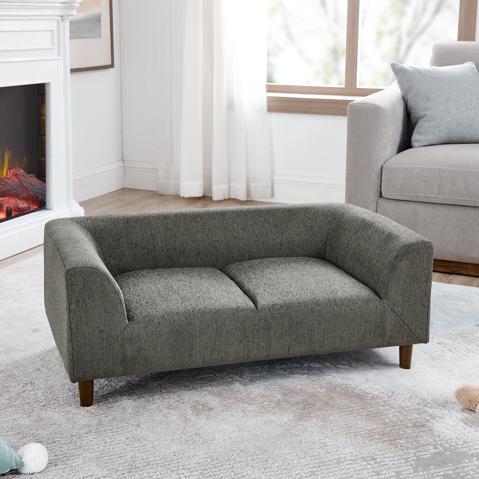 Modern Rectangular Pet Sofa With Backrest And Armrests For Small And Medium Dogs, Soft Cushion