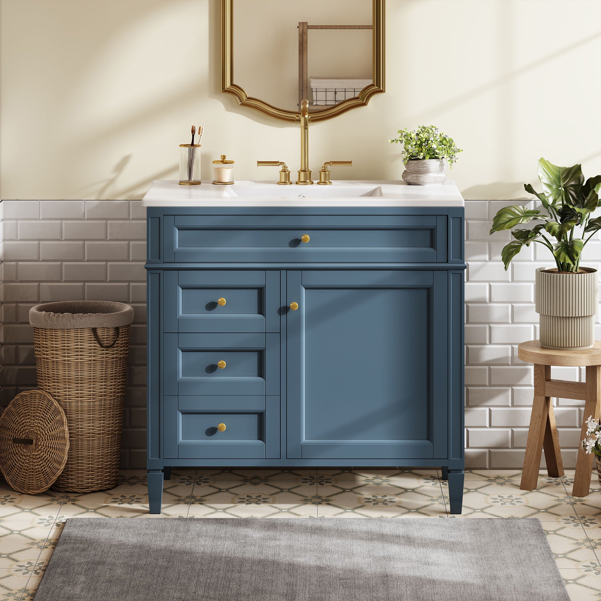 Bathroom Vanity With Top Sink, 2 Drawers And Tip Out Drawer
