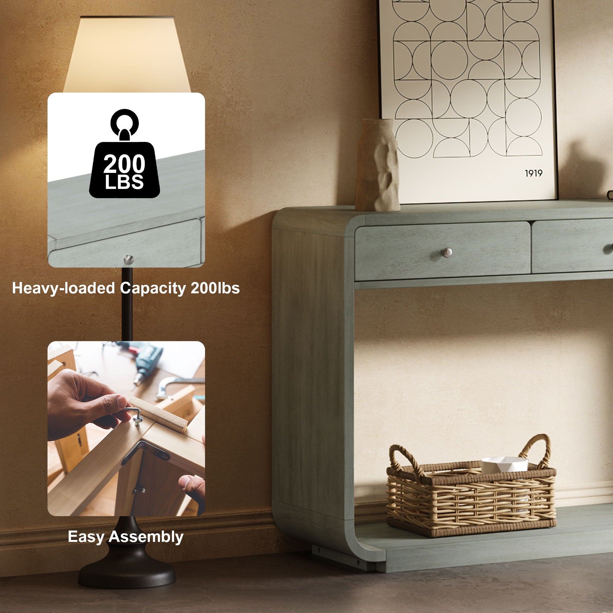 onsole Table With 3 Drawers And Display Shelf