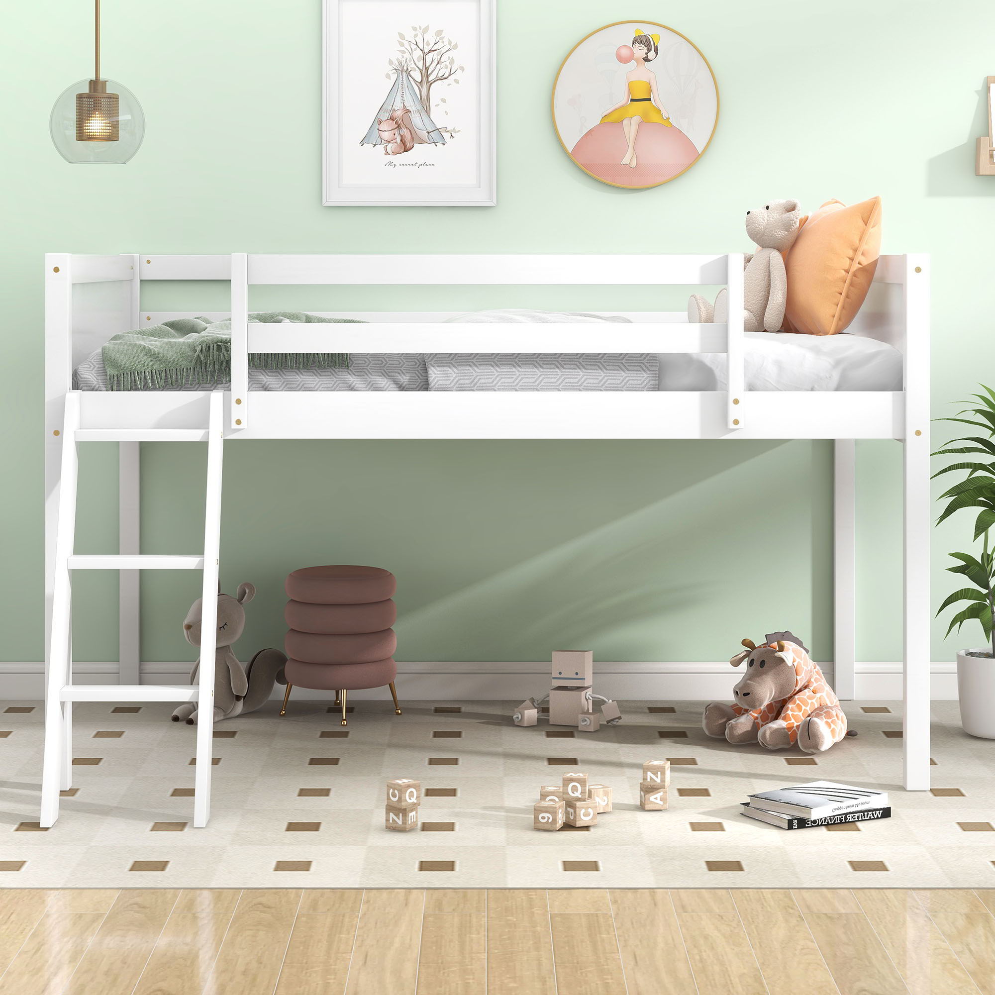 Low Loft Bed With Adjustable Ladder