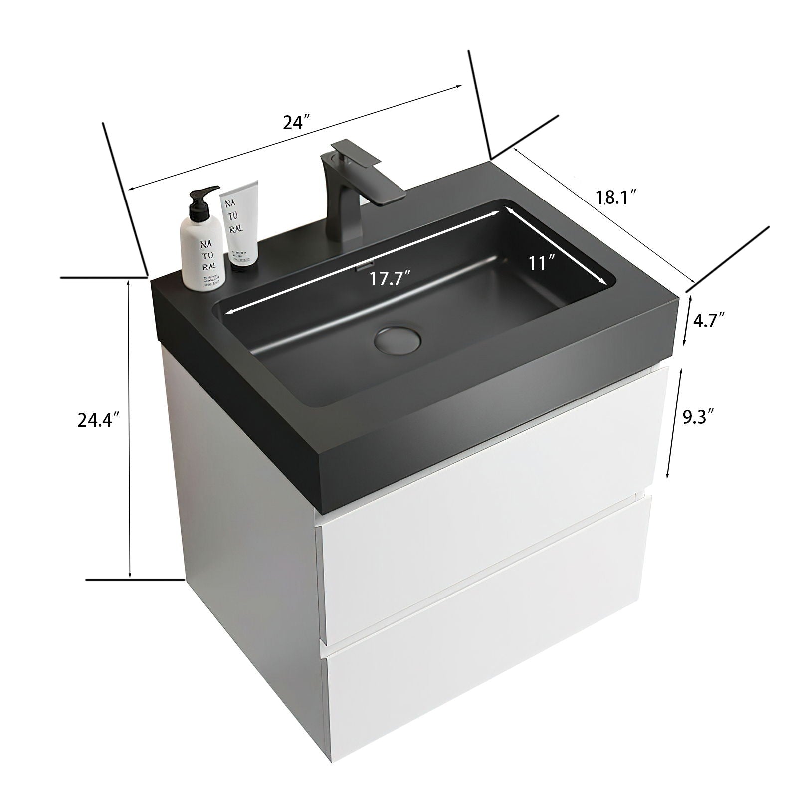 Alice - Bathroom Vanity With Large Storage, Sink, Wall Mounted