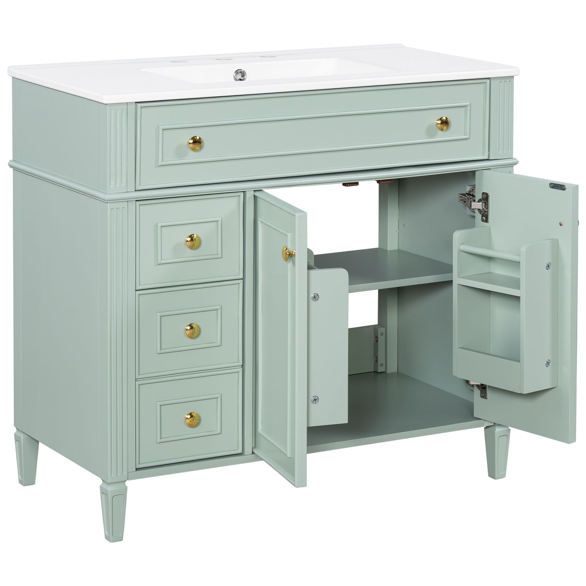 Bathroom Vanity With Sink, 3 Drawers & 2 Soft-Close Doors