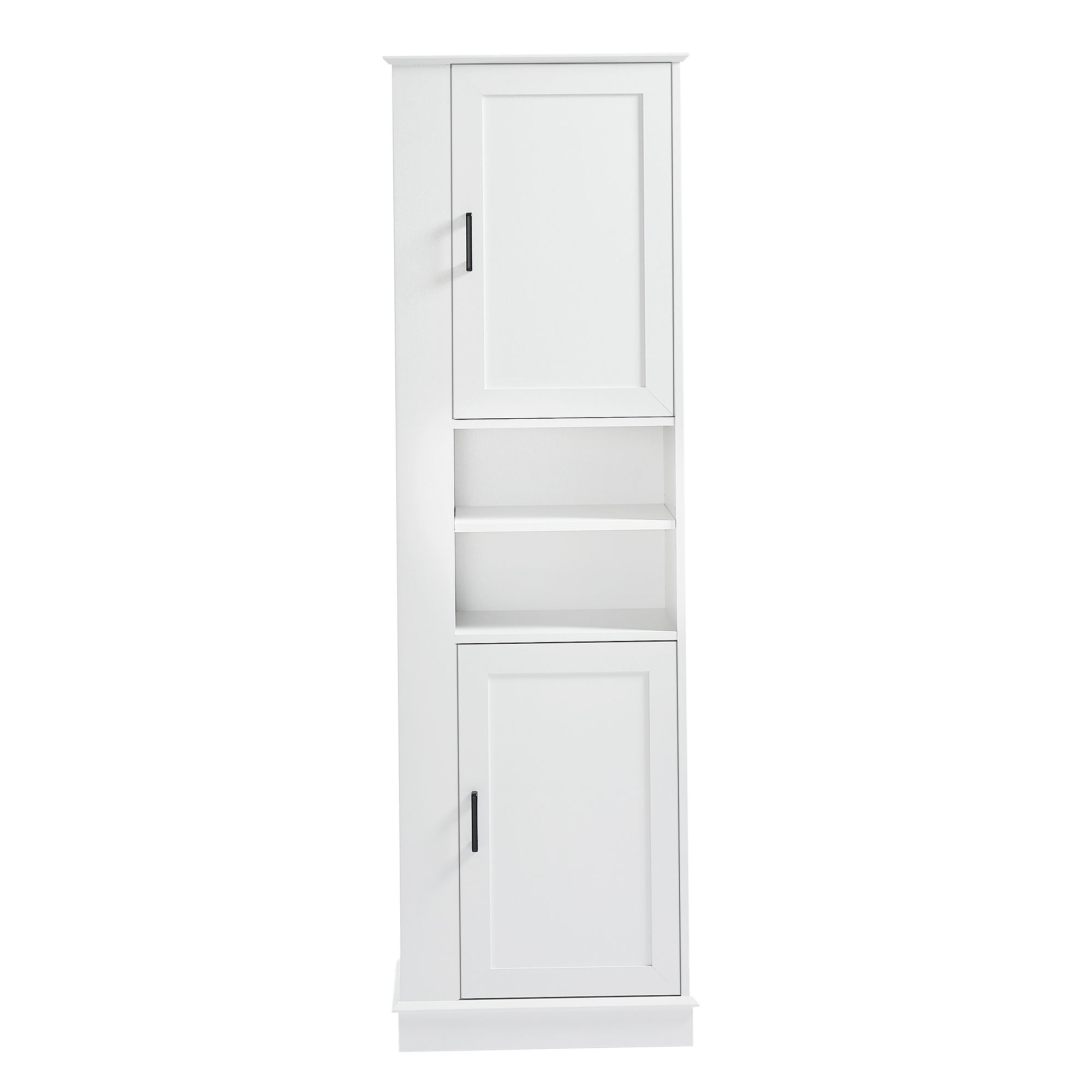 Tall Freestanding Bathroom Storage Cabinet With Adjustable Shelves And Side Hooks Board, Rectangle Design