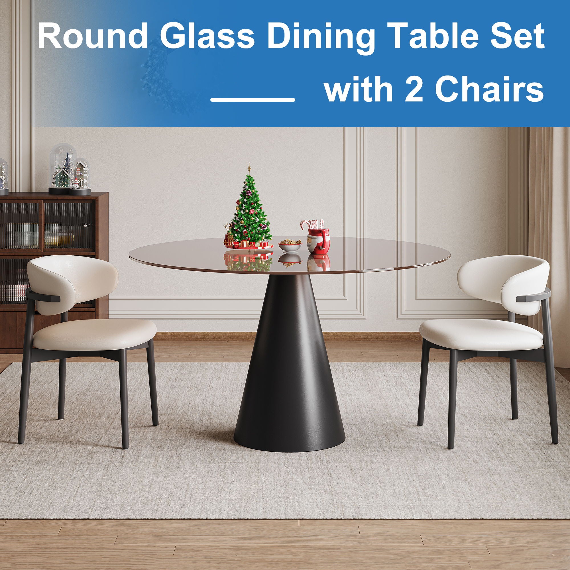 Round Dining Table - Black / Brown - Glass