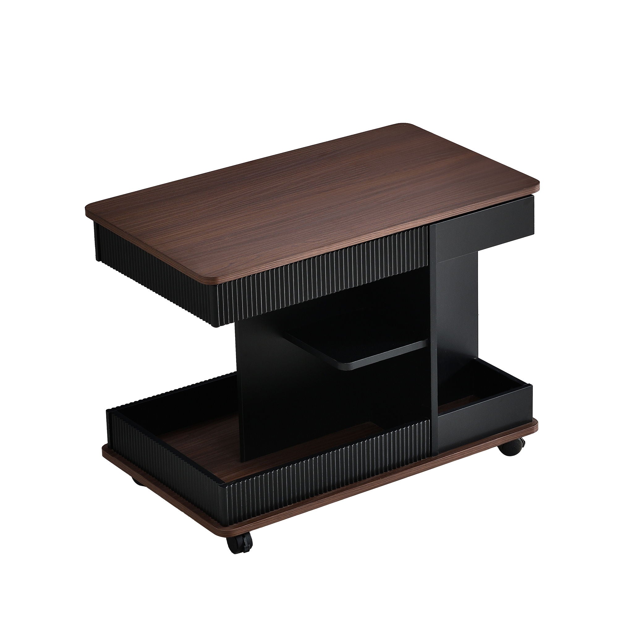Adjustable End Table With Wheels, 360°Rotating Top And Storage Space
